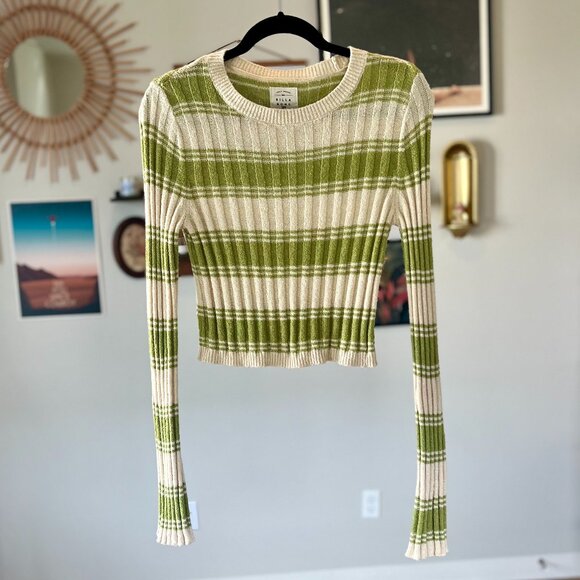 Billabong Clare Cropped Crew Neck Palm Green Sweater - Like New Size Large NWOT - Picture 1 of 6
